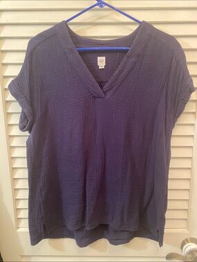 GAP Navy V-Neck Gauze Short Sleeve Tunic